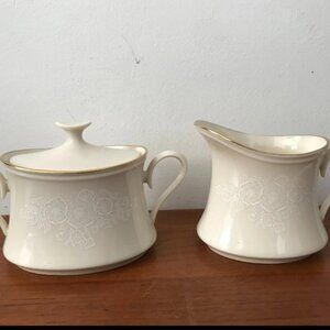 Vintage Lenox SPECIAL Etched Floral Ivory Gold Trim Creamer Sugar Bowl Set USA